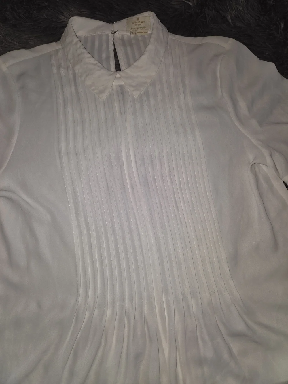 kate spade White Short-Sleeve Pleated Crewneck Blouse
